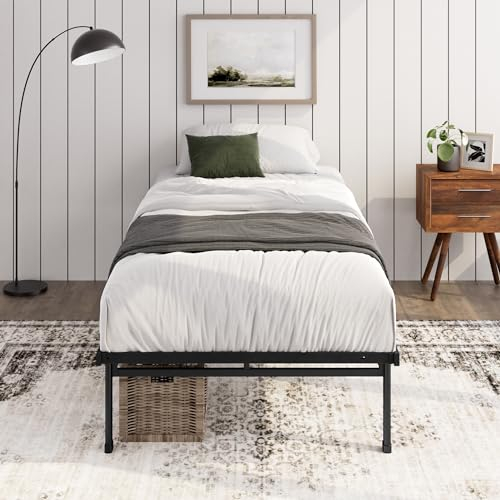 Zinus Justin säng 90 x 200 cm – höjd 36 cm med förvaringsutrymme under sängen – metallplattform, sängram – svart