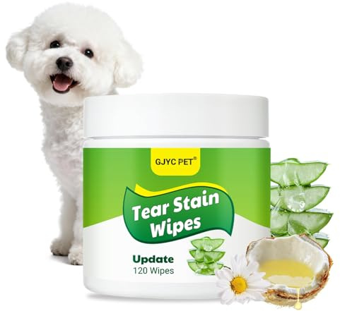 GJYC PET Eye Wipes for Dogs & Cats - Tear Stain Remover with 120 Extra Thick Wipes,Gently removes Tear Stains, Eye Debris, and secretions, Hypoallergenic & Unscented, Aloe & Coconut Oil Formula