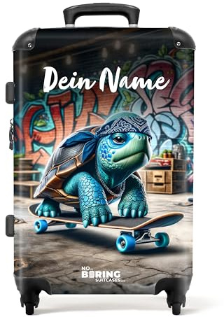 NoBoringSuitcases© Kinderkoffer, Reisekoffer Personalisiert, Kinderkoffer | 72 L - Jungen, Koffer Groß, TSA Schloss, Suitcase, Großer Koffer, Koffer Mittelgroß (Schildkröte - Blau 67 cm - )