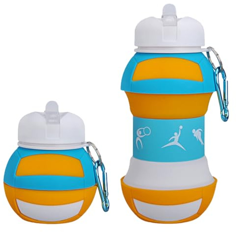 Xafrstyu Wasserflasche aus Silikon, Faltbarer Trinkflaschen, Wasserflasche BPA-Frei Sportflasche, Tragbare und Lustige Wasserflasche für Trinkrucksack Fahrrad Sport (Volleyball)