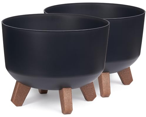 Tymar Blumentopf mit Füßen, 2er-Pack, Blumenkübel, Pflanzkübel, Übertopf, Runde Form((2pack) Anthrazit; ø 29 cm)