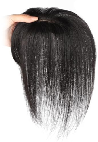 Haar-Topper aus echtem Menschenhaar, 24,9 cm lang, Echthaar-Topper für dünnes Haar, Damen, Seidenbasis, Clip-in-Haarverlängerungen, natürlicher schwarzer Haar-Topper