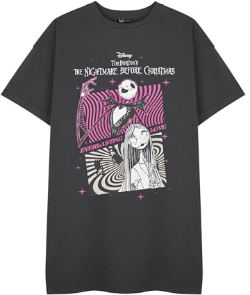 Disney The Nightmare Before Christmas - Abito t-shirt da donna color carbone | Design dell'amore eterno | Merchandise del film Tim Burton | Jack Skellington Sally Print Gothic Fashion, Grigio, M