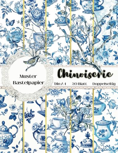 Chinoiserie Muster Bastelpapier: Scrapbooking Papier Blau Weiß | Din A4, 20 Blatt, Doppelseitig I Für Reisetagebücher, Origami, Decoupage, Karten ... Kreative Collagen | Ginger Jar