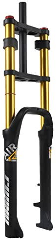 UIOPPOI Snow Bike Fat Fork 26 Inch Downhill MTB Air Suspension Fork Travel 140mm Double Shoulder 28.6mm Straight Tube Front Fork QR 9x135mm Fit 26X4.0 Tire Electric Mountain Bike (Color : Gold)