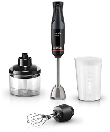 Bosch ErgoMaster Series 4 MSM4B624GB Pressure Controlled Speed 3 in 1 Hand Blender with Double Whisk, Mini Chopper and Beaker, Stainless Steel Blade, 1000 W Motor, Black