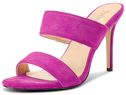 NobleOnly Donna Rotonda Aperte sulla Punta Spillo Alto High Tacco Heel Sandali Casual Dress Slip-on Ciabatte Moda Scarpe 10 CM Heels Fucsia 36 EU