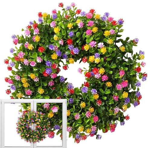 Ghirlanda per porta all'aperto tutto l'anno, corona primaverile, ghirlanda per porta d'ingresso, 40 cm, ghirlanda estiva per porte esterne, corona di fiori per porta d'ingresso, tutto l'anno,