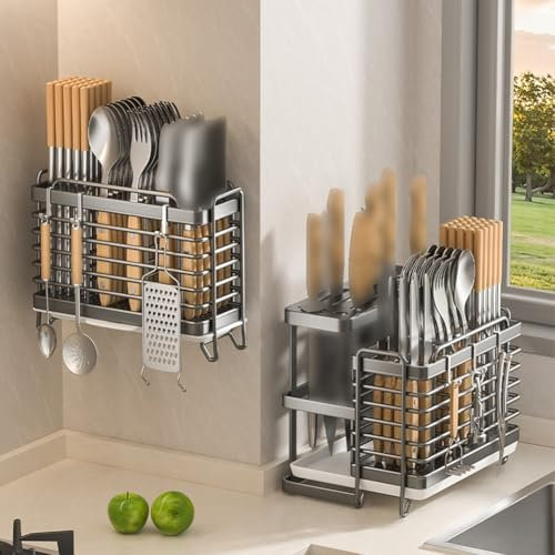Portautensili da cucina in acciaio al carbonio, completamente aperto, porta utensili da cucina rimovibile da appendere, per utensili da cucina, per posate (nero)