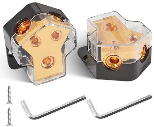 RED WOLF 2 Way Power Distribution Block Distribution Block for Car Boat Audio Stereo Amplifier Power Distribution Block 1 In 2 Out Block Splitter