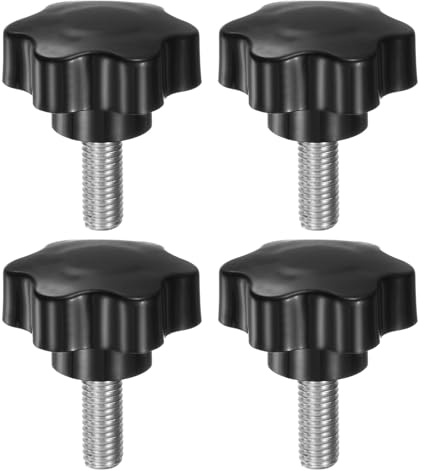 QUARKZMAN 4 Stück Rändelschrauben mit Sterngriff M10 x 25mm x 46mm Sterngriffschraube Kunststoff Knopf Edelstahl 304 Gewindebolzen Klemmschraube Sterngriffmutter Klemmknopf für Maschine