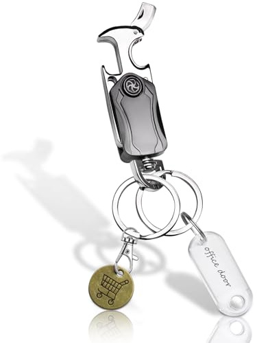 TLDNZXY Porte Clef, Mousqueton Porte Clé, 7 en 1 Porte-Clés Multifonction, Porte Etiquette, Set de 3 Porte Clef Voiture, Petit Mousqueton Porte Clé,Porte Clef Homme avec Jeton Caddie & Porte Etiquette