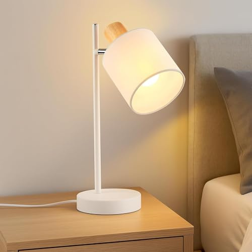 CBJKTX Nachttischlampe mit kabel Drehbarer E14-Lampenhalter Weißer Stoff | Tischlampe Geeignet für die Aufstellung im Schlafzimmer Arbeitszimmer oder Wohnzimmer(ohne Leuchtmittel)