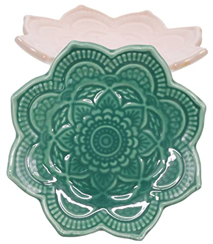 TINEASUR 2pezzi Vassoi in Ceramica Porta Gioielli Mandala Motivo Floreale Piatti Decorativi Per Anelli e Ornamenti Organizer Elegante Per Scrivania e Tavolo Da Toeletta