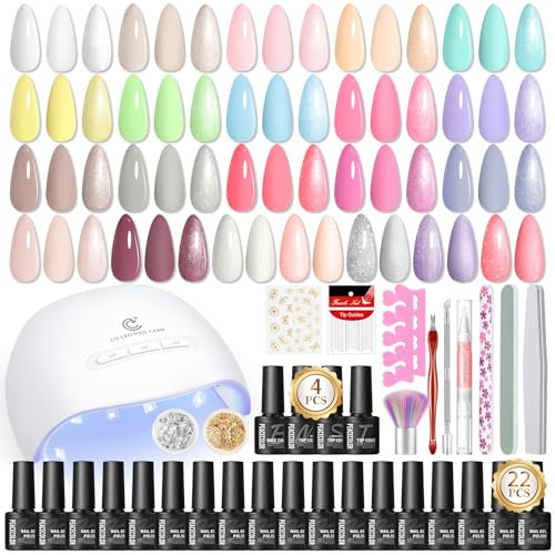 PEACECOLOR Gel Nagellack UV Set mit UV Lampe 44 PCS,22 Farben Gelnägel Kit,4 Stück Base Top Coat,Rosa Rot Lila Gelnägel Starterset Gel Nägel Selber Set Geschenk für Frauen