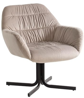 FineBuy Loungesessel Samt Beige mit Armlehnen, Cocktailsessel | Clubsessel gepolstert mit Metallbeinen und Rückenlehne, bequeme Sitzschale mit Bodenschonern, Polstersessel