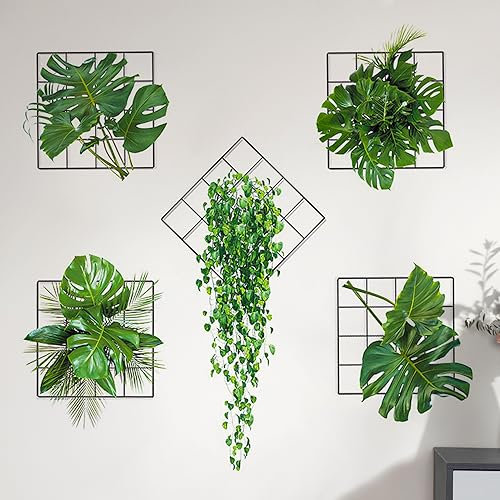 Prmape Lot de 5 stickers muraux - Simulation de plantes vertes - Plantes suspendues - 3D - Plantes vertes - Autocollants muraux - Feuilles persistantes - Pour chambre à coucher, salon, bureau