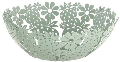 Baroni Home Portafrutta in Metallo Decorato, Design Moderno per Tavola e Cucina, Linea Fragola, 27x27x8 cm