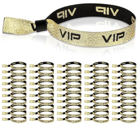 Scinzene 50 Stück VIP Einlassbänder aus Premium Stoff, Einlassbändchen, Verstellbare wasserfeste Festivalbänder für Konzerte Hochzeiten Geburtstagsfeiern, Exklusive Event Accessoires mit VIP Aufdruck