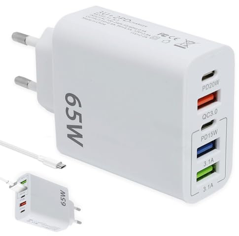 1pcs 65w 5-Port USB C Ladegerät,65 Watt USB C Netzteil,Ladegerät,Mit Intelligent Qc 3.0 Schnellladegerät Mehrfach Ladestecker Us