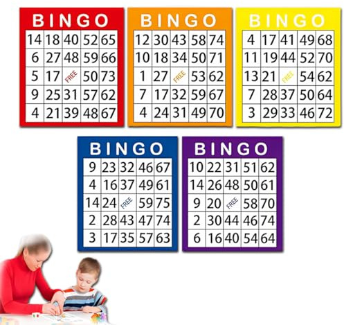 JYNVO 50pcs Bingo-Karten, Bingo-anrufer, Spielzubehör - Multicolour, für Kinder & Kleinkinder, Altersempfehlung: Kind, Kleinkind