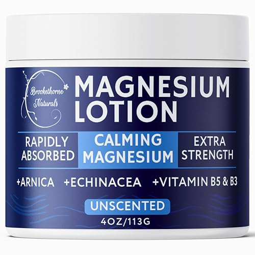 Brookethorne Naturals Calming Magnesium Lotion for Sleep | Fragrance-Free Natural Topical Magnesium Cream with Arnica & Echinacea | Gentle for sensitive skin | Hydrates & Soothes | 4oz