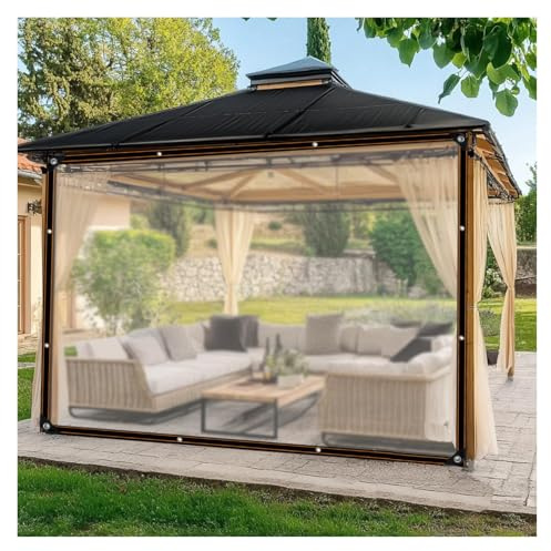 Lona transparente resistente a la intemperie con ojales, cortinas laterales para cenador, pérgola y porche, protección de toldo para interiores y exteriores (4 x 5 m)