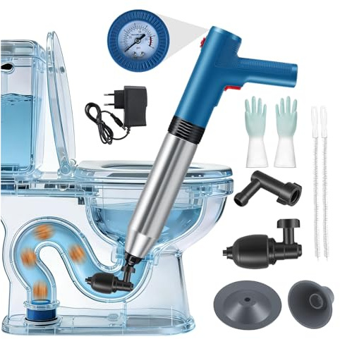 Heasin Électrique Déboucheur de Canalisations, Électrique Déboucheur à Ventouse, Air Comprimé Déboucheur de Furet pour Toilette, WC, Lavabo, Douche