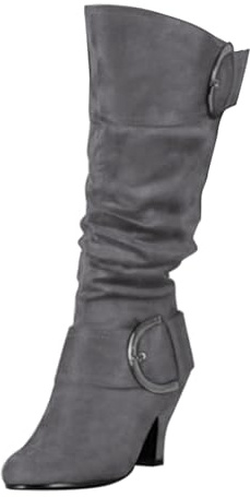 knee high winter boots for women uk Knee High Boots Women Wide Calf Chunky Heels Winter Boot Comfortable Pointed Toe Pull On Suede Slouch Riding Boot With Belt Buckle Tube Chunky Heeled Tall Shoes