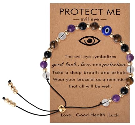 Mikovivi Evil Eye Bracelet for Women, Crystal Black Tourmaline Bracelet Triple Protection Good Luck Jewelry for Men Women Christmas Birthday Gift