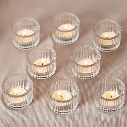 CIOXSOIO Set med 24 mini värmeljushållare, värmeljusglas av klart glas, 5 cm x 3,5 cm värmeljus glas, ljusglas, små glas för bröllop födelsedagsfest lyktor bordsdekoration heminredning