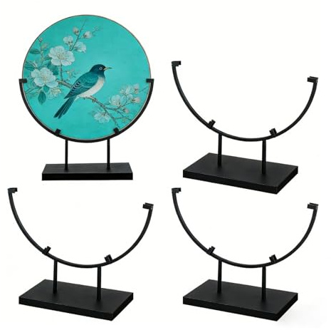 bangminda 4 PCS Metal Display Stands for Glass ,10 Inch Art Easel Display Stands,Crystal Holders Round Display Easel Holder for Art Panels Picture Platter Photo