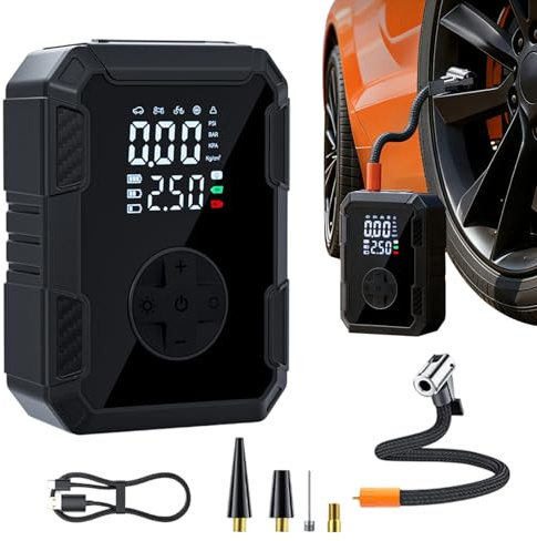 Gonfiatore per pneumatici portatile – Compressore d'aria ABS da 5 pollici | Pompa ad aria portatile in ABS – Pompa per pneumatici per motocicletta, suv, per auto elettrica, senza fili, 150 psi, con sp