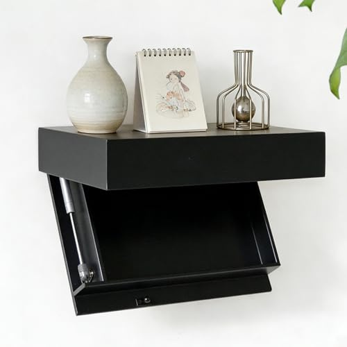Mensola cassaforte segreta da parete 40x28x7.5cm – mensola con scomparto segreto invisibile, scaffale sospeso in legno rinforzato, finitura resistente (Nero, 40 * 28 * 7.5(cm))