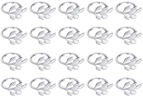 Abiyou Servilleteros, 20 Piezas Apariencia de la Hoja Servilletero, Anillos de Servilleta de Metal, Elegantes servilleteros de Metal, Anillos para Servilletas, para Decoración de Mesa (Plata)
