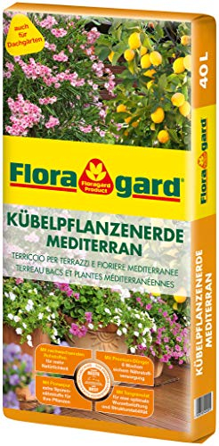 Floragard Kübelpflanzenerde mediterran 40 L - Spezialerde für große Kübel, Zitruspflanzen, Oleander, Oliven - auch für Dachgärten, erdfarben