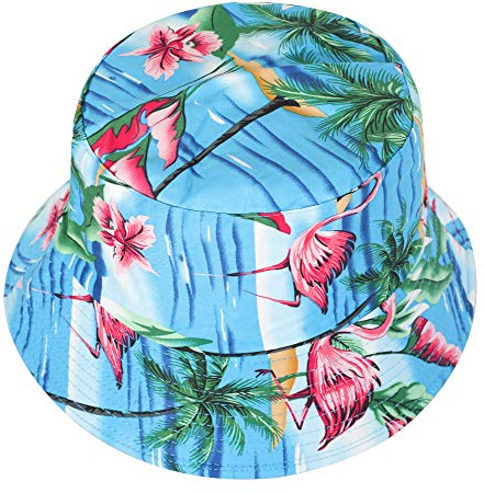 ZLYC Unisex Netter Einzigartiger Druck Reise Eimer Hut Sommer Fischerhute, Flamingos Palme, Gr.- M