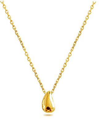 Dtja Tiny Teardrop Necklace for Women Men Sterling Silver Minimalist Simple Oval Bead Beans Pear Shape Pendant Choker BFF Necklace Fashion Adjustable Chain 18 Jewelry Wedding Birthday (Golden)