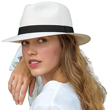 House of Ord Cape Town - Pana-Mate Fedora - Reisefreundlicher Sonnenhut für Damen und Herren in Natur - Faltbarer Strohhut im Panama Hut Stil - UV-Schutz 50+ - Größe: L/XL: 61 cm Farbe: Ivory