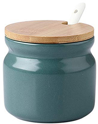 OnePine 300ml Azucarero de cerámica, contenedores para Especias azúcar Pot con Tapa de bambú y Cuchara, perfecto para el hogar y la cocina