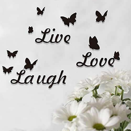 AILANDA Wandtattoos 3D Wandsticker Schmetterling Schmetterling Wandtattoo Schwarz Love Laugh Live Wandtattoo Wasserdichter Sprüche für Wohnzimmer Schlafzimmer Kinderzimmer Mädchen
