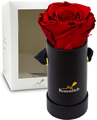 Rosenlieb Rosenbox Schwarz mit Infinity Rosen (3 Jahre haltbar) | Echte konservierte Rose | Blumenbox inkl. Grußkarte | Handgefertigt in Deutschland