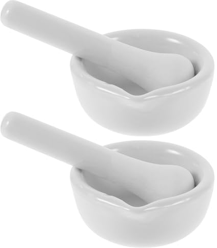VILLCASE 2 Sets Mörser mit Stößel, kleiner Porzellanmörser Stößel Set Keramik Kleine Kräuterschale Pesto Küche Mörser Wissenschaftliches Zubehör 60 mm