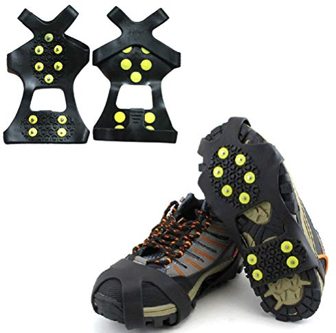 Chilits Anti Rutsch auf Schnee und Glatteis, mit 10 Spikes Steigeisen,für Schuhe im Winter Outdoor Damen und Herren,Schuh Spikes für Bergschuhe/Schuhkrallen/Eisspikes
