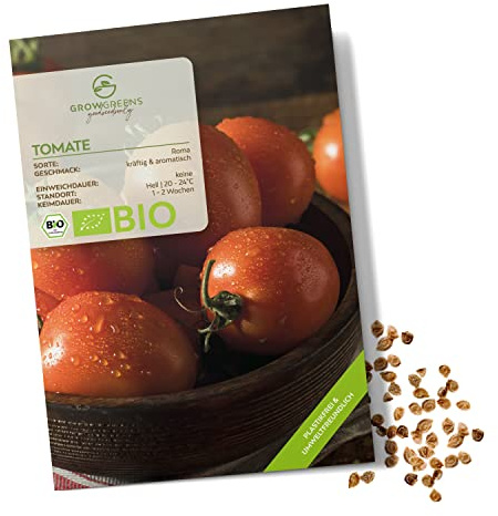 BIO Tomatensamen (Roma, 10 Korn) - Tomaten Saatgut aus biologischem Anbau ideal für die Anzucht im Garten, Balkon oder Terrasse