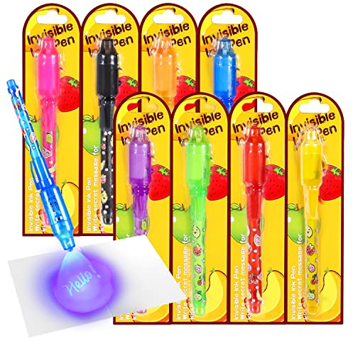 TAFULOR Invisible Ink Pen for Kids, Birthday Party Favors for Girls Boys, Spy Pens with UV Light Secret Message Magic Markers, Goody Bag Stuffers Toys for 4-12 Year Old Girls Boys Gift (8PCS)