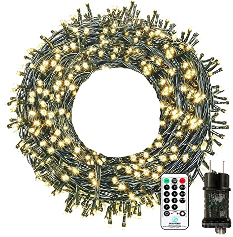 Guirnaldas Luminosas Exterior, 10M 100 LED Guirnalda de Luces árbol de Navidad, 8 modos Blanco Cálido Cadena de Luces con Temporizador y Memoria, IP65 Impermeable para Boda, Fiesta,Jardín Decoration