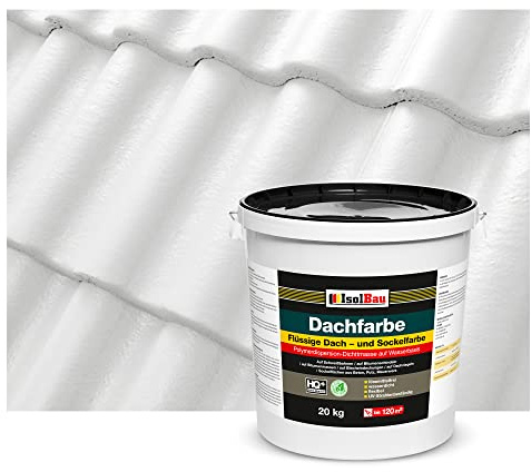 Isolbau Dachfarbe - 20 kg RAL Farbe Fassadenfarbe Nano Dachlack Sockelfarbe Wetterfest - Lösemittelfrei, Wasserdicht, UV-beständig - Weiß