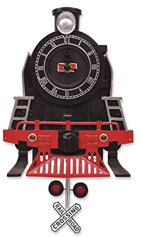 Mark Feldstein & Associates Resin Vintage Steam Engine Train Pendulum Wall Clock, 13 Inch