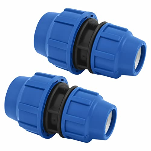 SmartProduct PP Kupplung Reduziert MDPE 25 mm bis 20 mm Verschraubung für PE Rohr PN16 DVGW Trinkwasser zertifiziert – 25mm bis 20mm Klemmverbinder kompatibel mit PE80 PE100 Rohren - 2 Stück